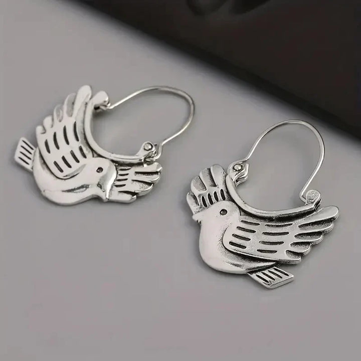 Boho Bird-Inspired Dangle Earrings – Silver-Coloured