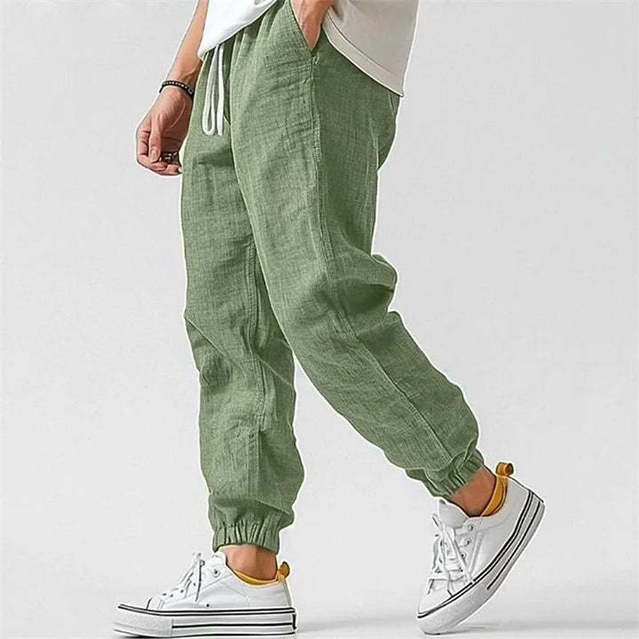 Ladies Linen Blend Jogging Pants with Drawstring and Cuffs - Elena Harper