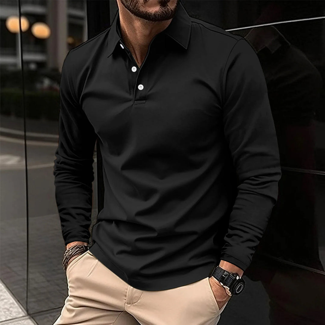 Gideon | Men's Long Sleeve Polo Shirt with Collar, Slim Fit