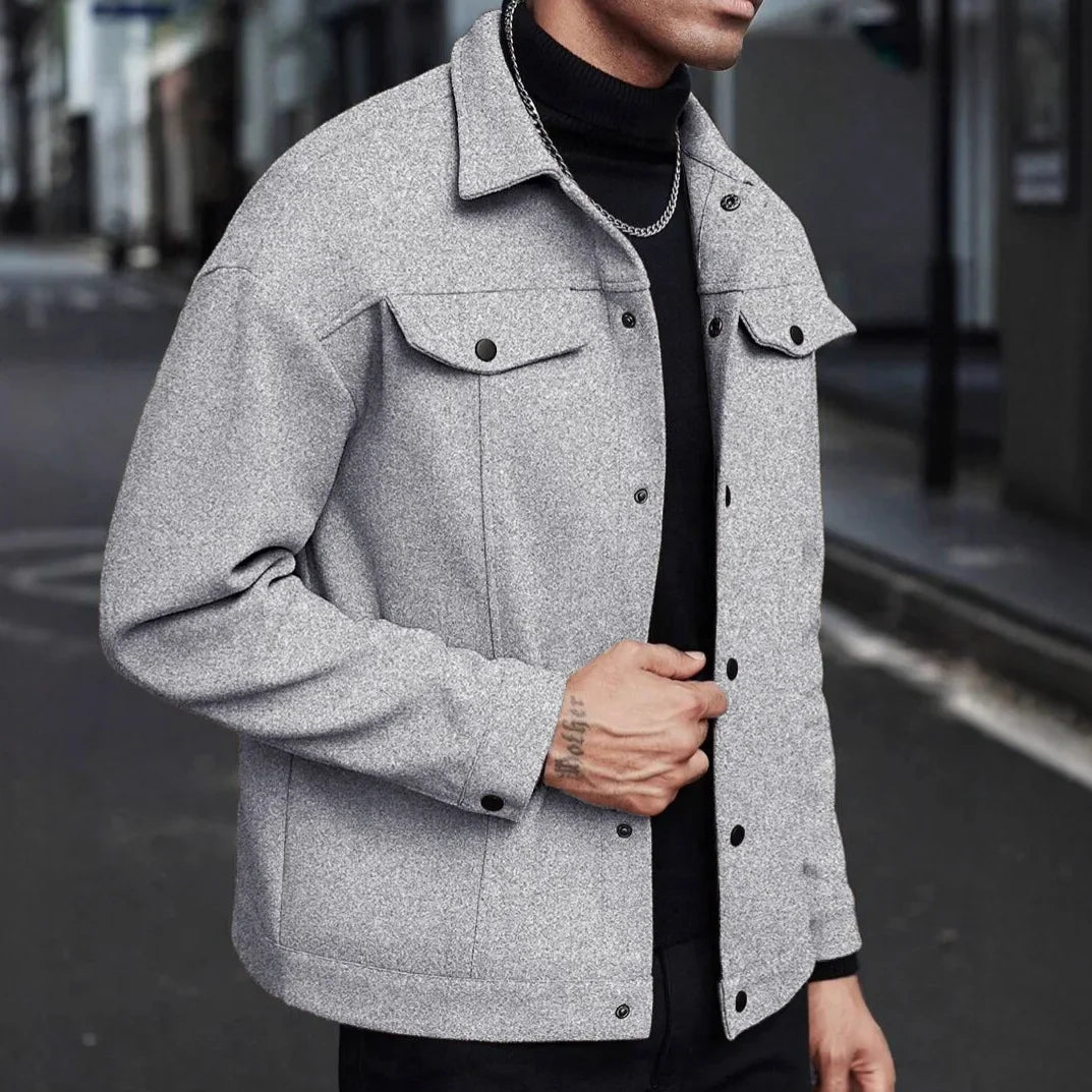 Buttoned Men's Jacket in Streetwear Style with Chest Pockets