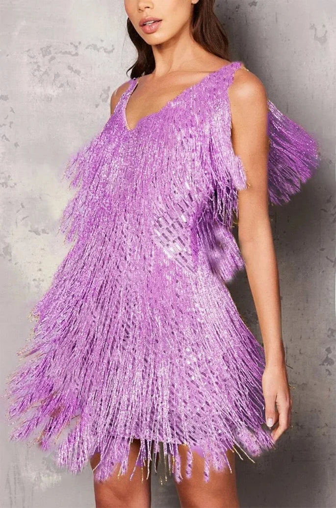 Alina | Women's Sparkly Fringe Party Mini Dress