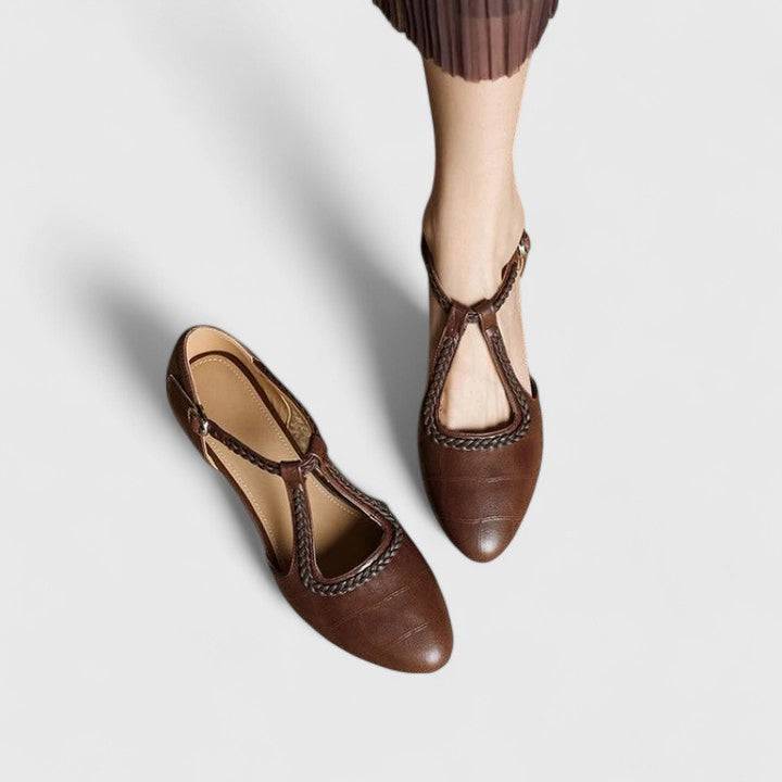 Emma & Rose Cape Town Delphine™ flat sandals with tan leather straps and open toe design, perfect for casual summer wear.