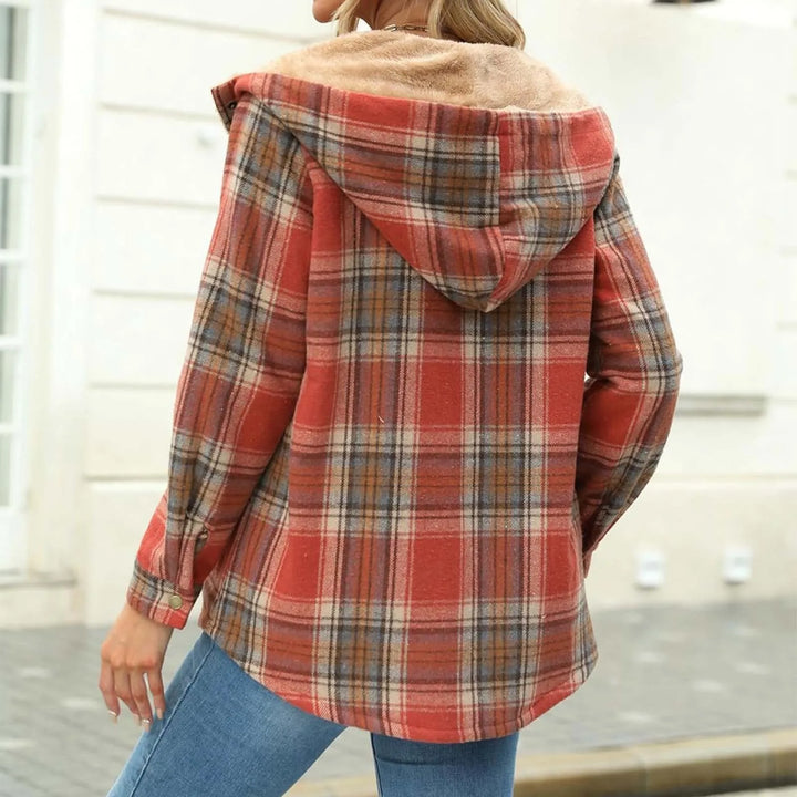 Women's Checked Fleece-Lined Jacket – Warm Hooded Coat for Winter