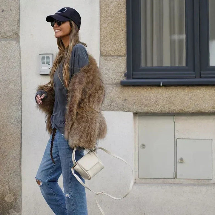 Elegant Luxurious Brown Fur Women's Jacket Stylish, Versatile, Comfortable, view 3 - Elena Harper
