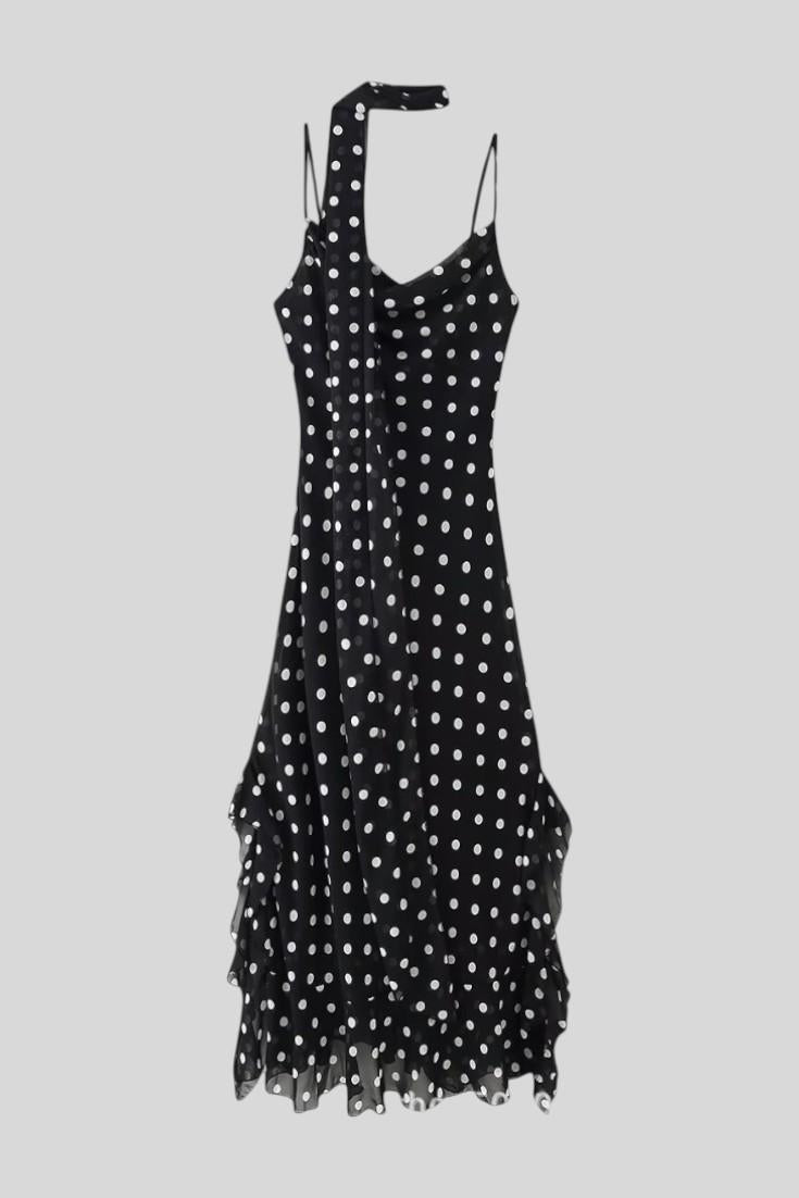 Women's Effortlessly Chic Polka Dot Dress with Adjustable Straps