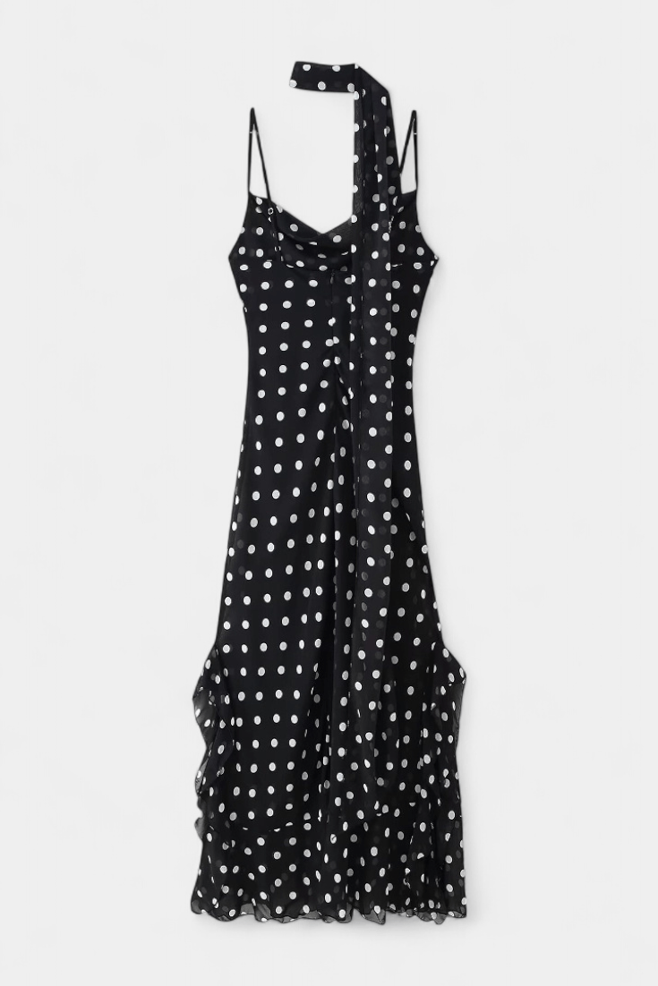 Women's Effortlessly Chic Polka Dot Dress with Adjustable Straps