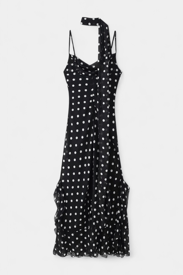 Women's Effortlessly Chic Polka Dot Dress with Adjustable Straps
