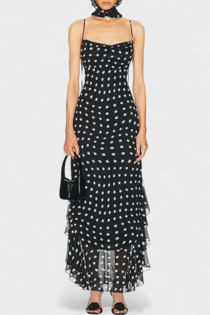 Women's Effortlessly Chic Polka Dot Dress with Adjustable Straps