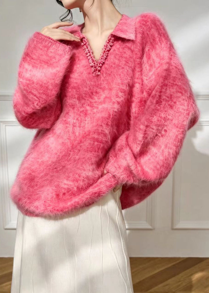 Ladies' Polo Sweater with V-Neck and Lace