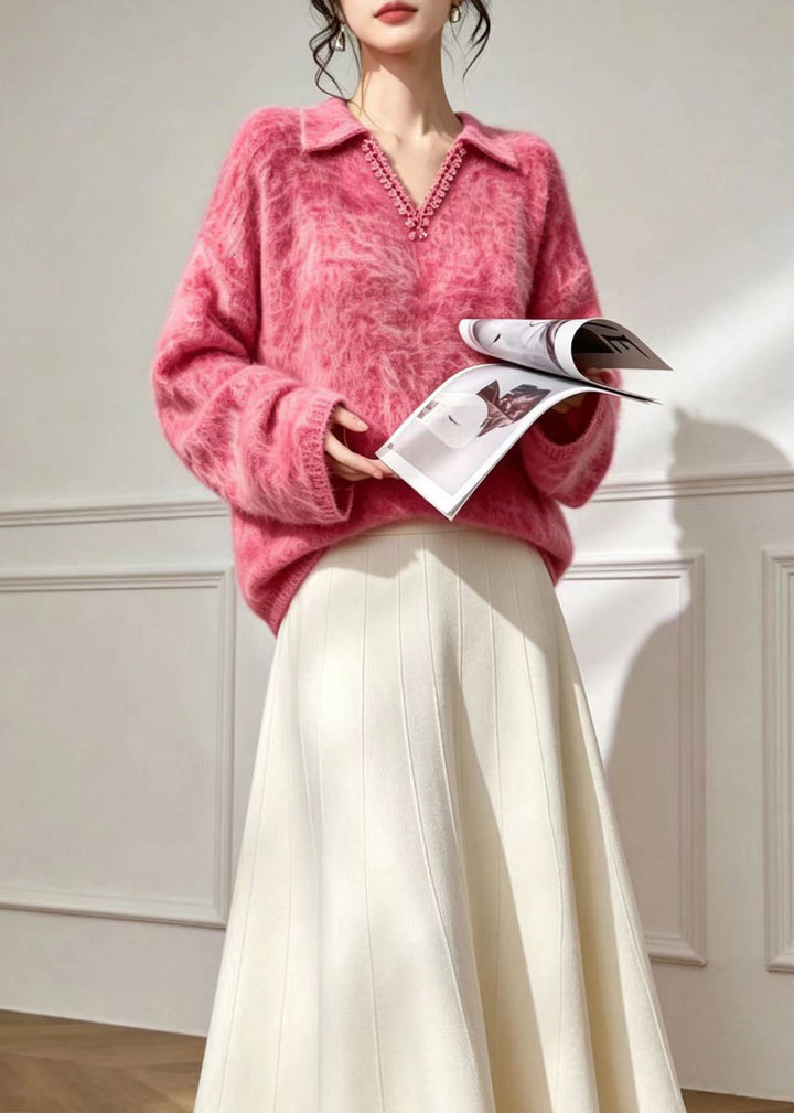 Ladies' Polo Sweater with V-Neck and Lace