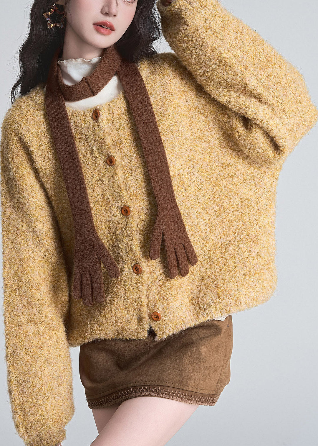 Women's Cardigan with Round Neck and Long Sleeves
