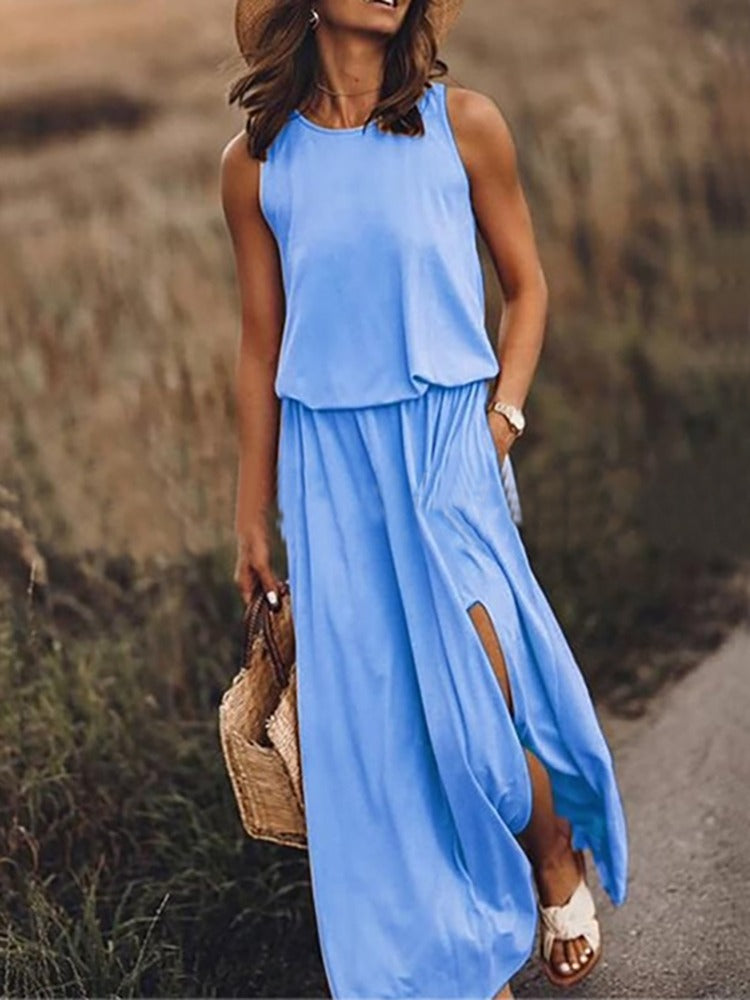 Kariela | Elegant Maxi Dress for Women with Side Slit | Sleeveless