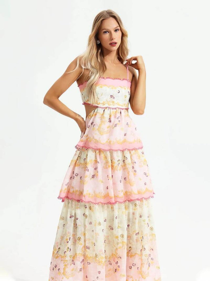 Long Bohemian Dress with Ruffles and Print