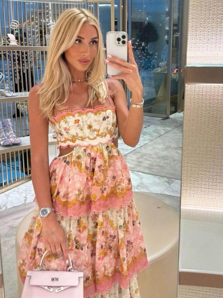 Long Bohemian Dress with Ruffles and Print