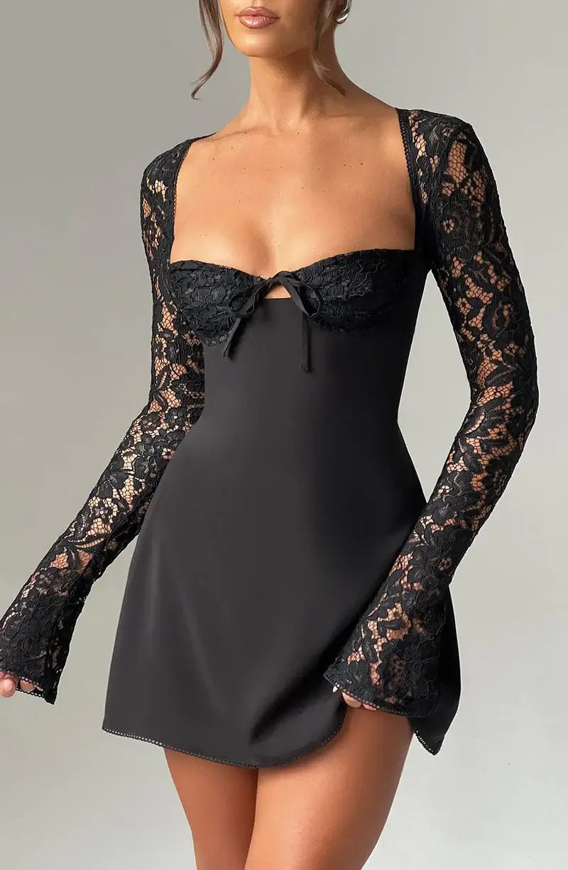 Women's Elegant Lace Sleeve Mini Fit & Flare Party Dress