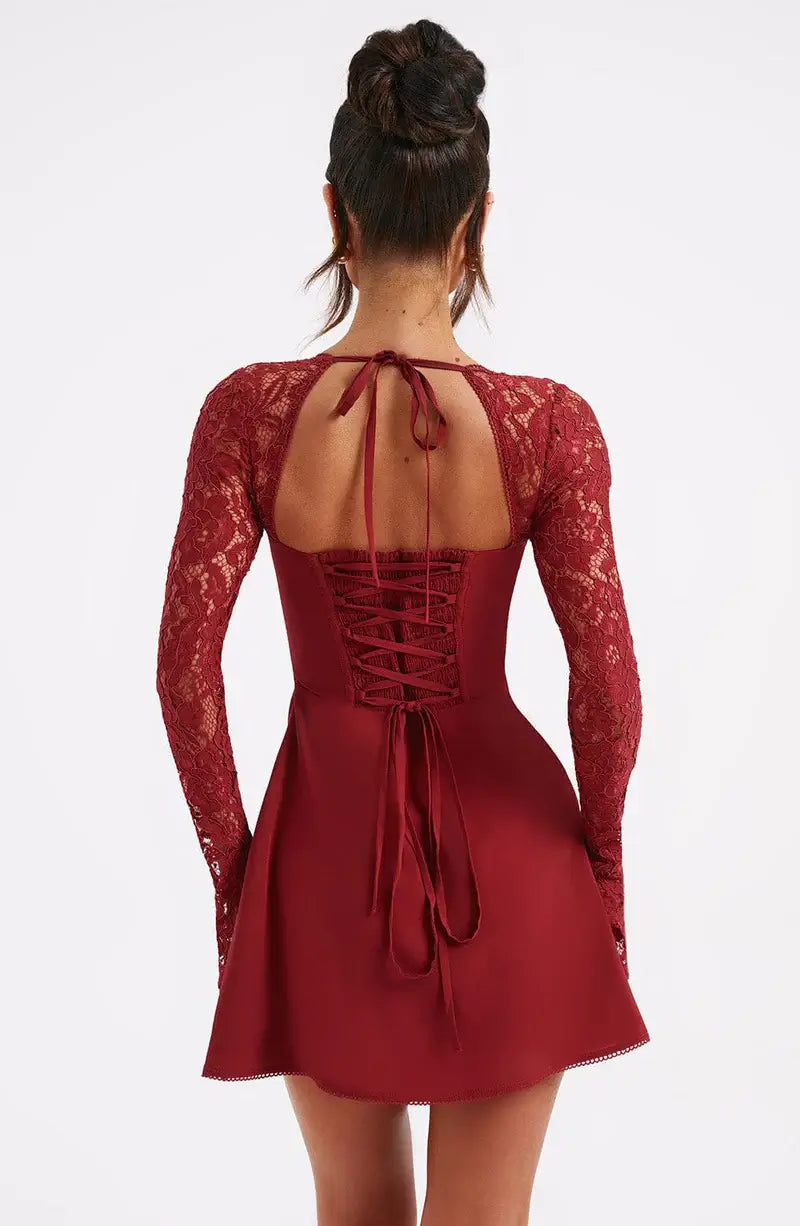 Women's Elegant Lace Sleeve Mini Fit & Flare Party Dress