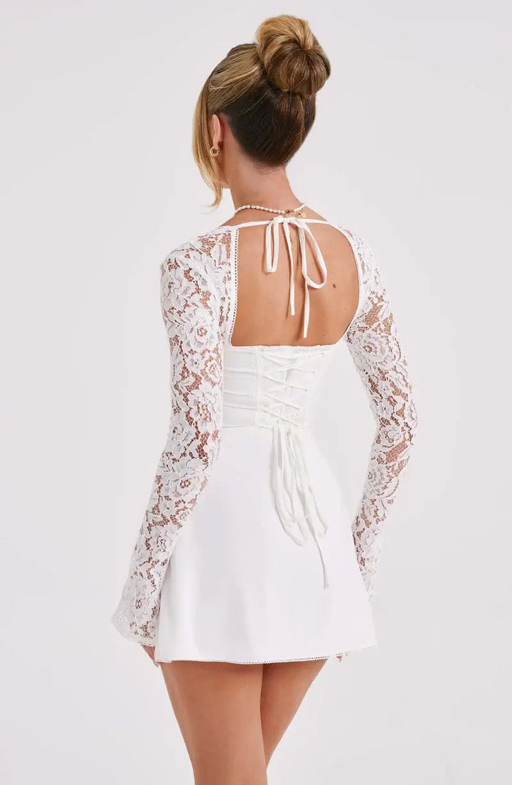 Women's Elegant Lace Sleeve Mini Fit & Flare Party Dress