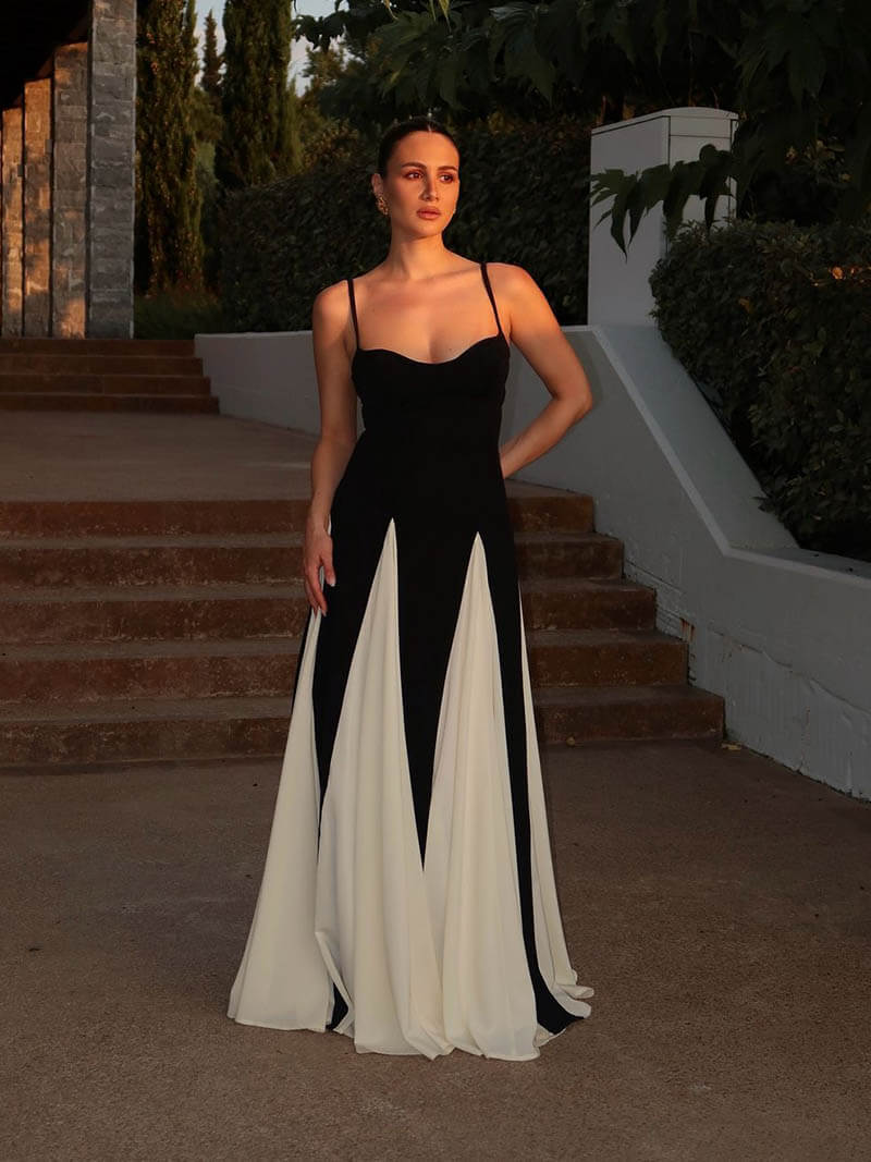 Women's Black & White Contrast Maxi Dress