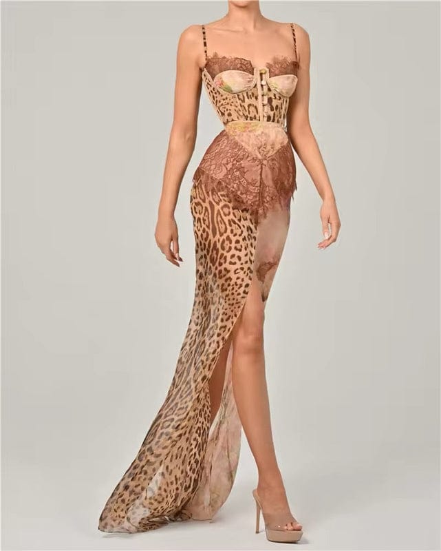 Animal Print Sleeveless Maxi Dress Evening Dress, view 10 - Elena Harper
