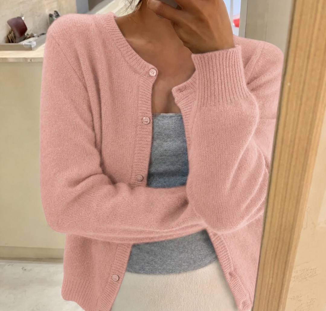 Women's Fluffy Cardigan – Round Neck Button Front Style