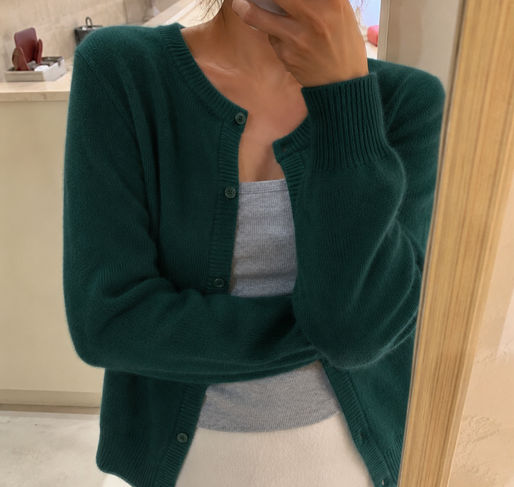 Women's Fluffy Cardigan – Round Neck Button Front Style