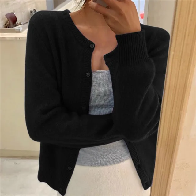 Women's Fluffy Cardigan – Round Neck Button Front Style