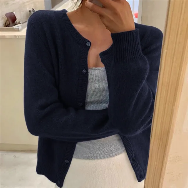 Women's Fluffy Cardigan – Round Neck Button Front Style