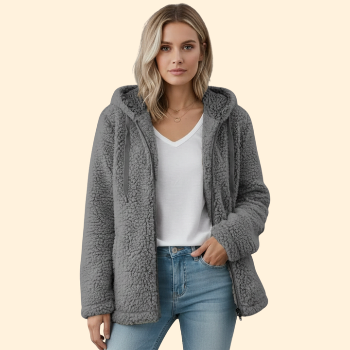 Ladies Teddy Coat with Hood - Fleece Winter Jacket