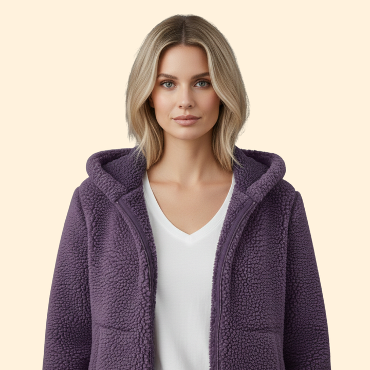 Ladies Teddy Coat with Hood - Fleece Winter Jacket