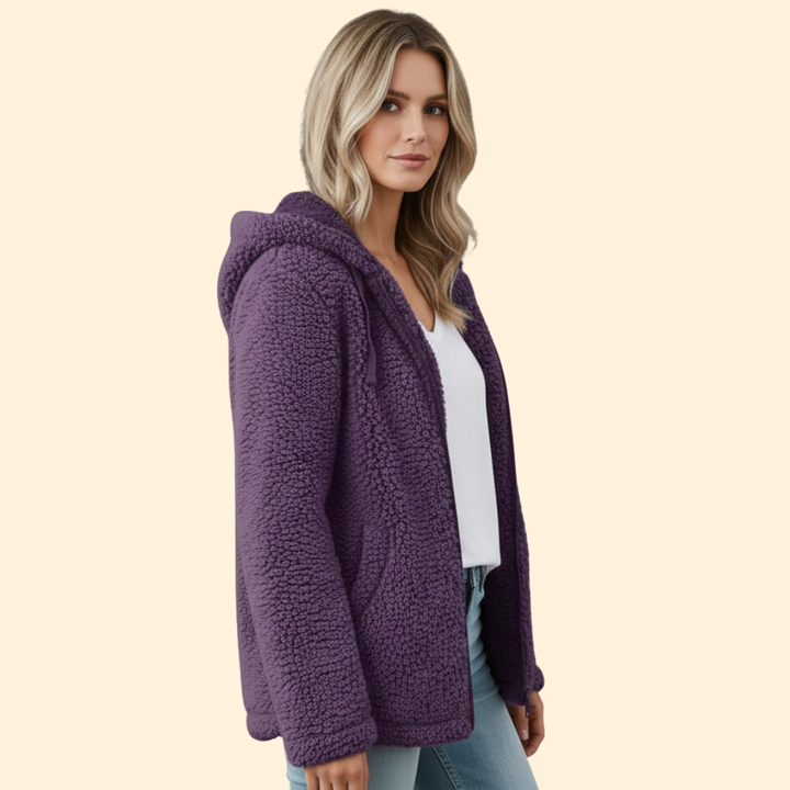 Ladies Teddy Coat with Hood - Fleece Winter Jacket
