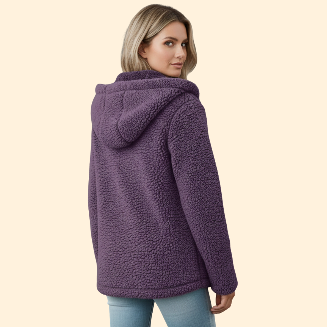 Ladies Teddy Coat with Hood - Fleece Winter Jacket