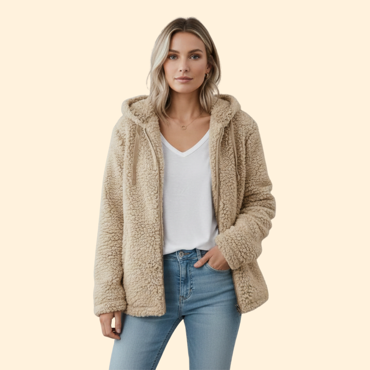 Ladies Teddy Coat with Hood - Fleece Winter Jacket