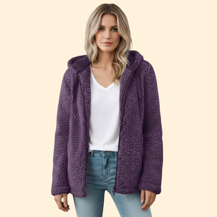 Ladies Teddy Coat with Hood - Fleece Winter Jacket