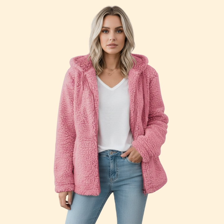 Ladies Teddy Coat with Hood - Fleece Winter Jacket