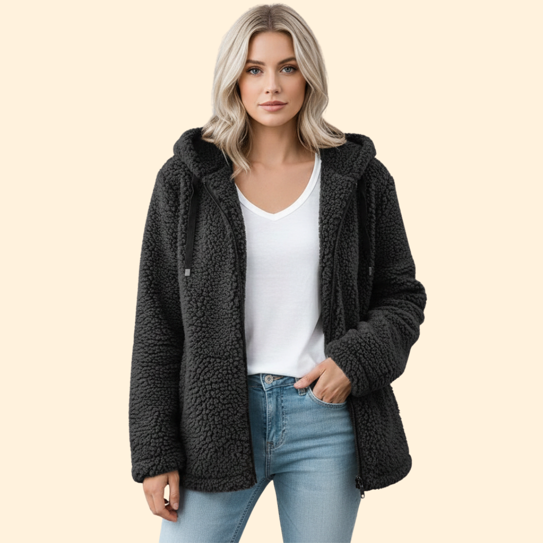 Ladies Teddy Coat with Hood - Fleece Winter Jacket