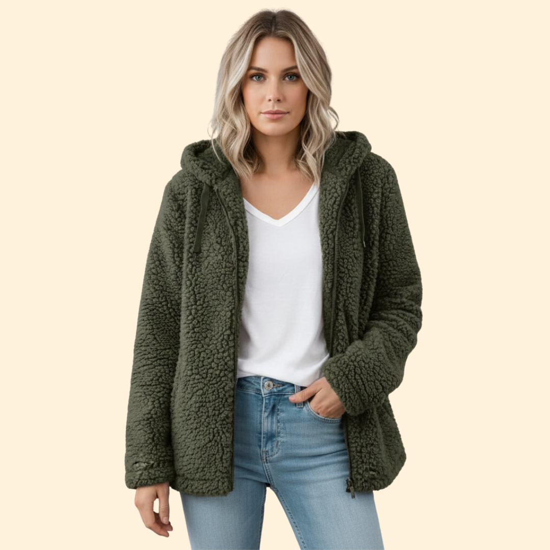 Ladies Teddy Coat with Hood - Fleece Winter Jacket