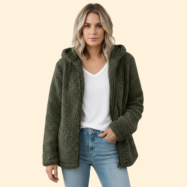 Ladies Teddy Coat with Hood - Fleece Winter Jacket
