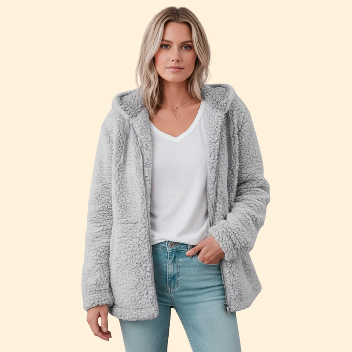Ladies Teddy Coat with Hood - Fleece Winter Jacket