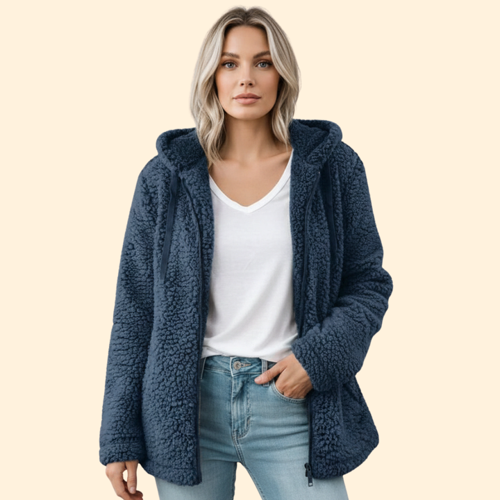 Ladies Teddy Coat with Hood - Fleece Winter Jacket