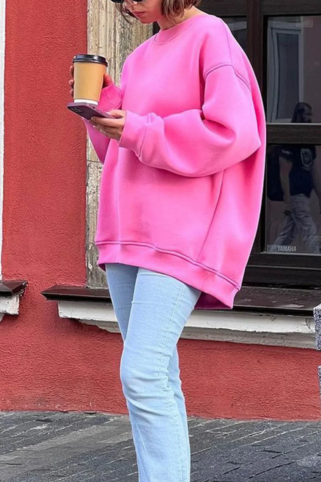 Ladies Oversized Sweatshirt – Cotton, Casual with Round Neck for Comfortable Daily Outfits