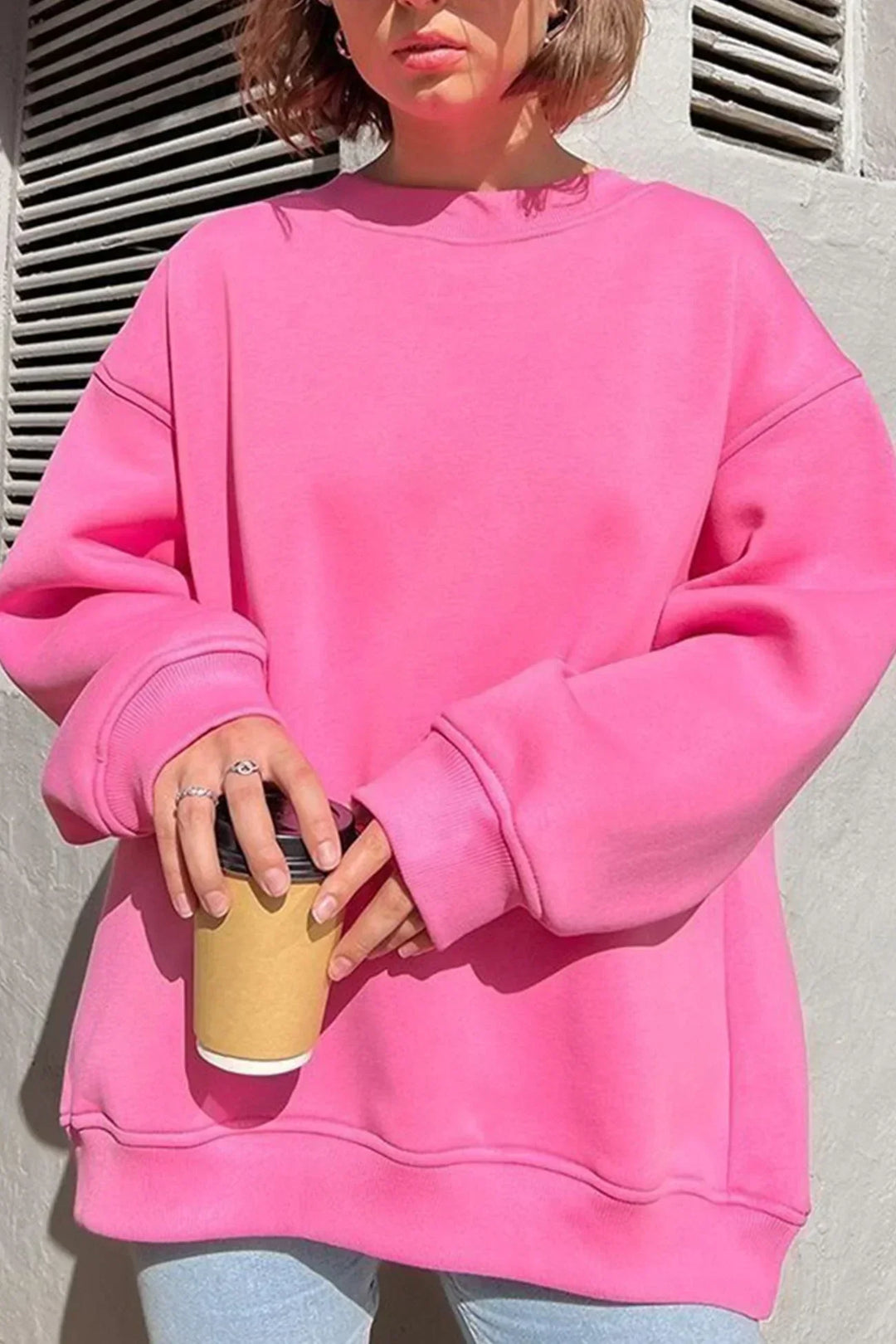 Ladies Oversized Sweatshirt – Cotton, Casual with Round Neck for Comfortable Daily Outfits