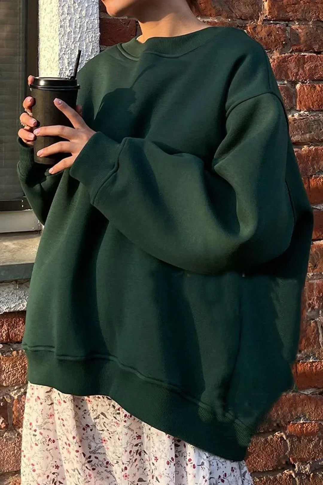 Ladies Oversized Sweatshirt – Cotton, Casual with Round Neck for Comfortable Daily Outfits