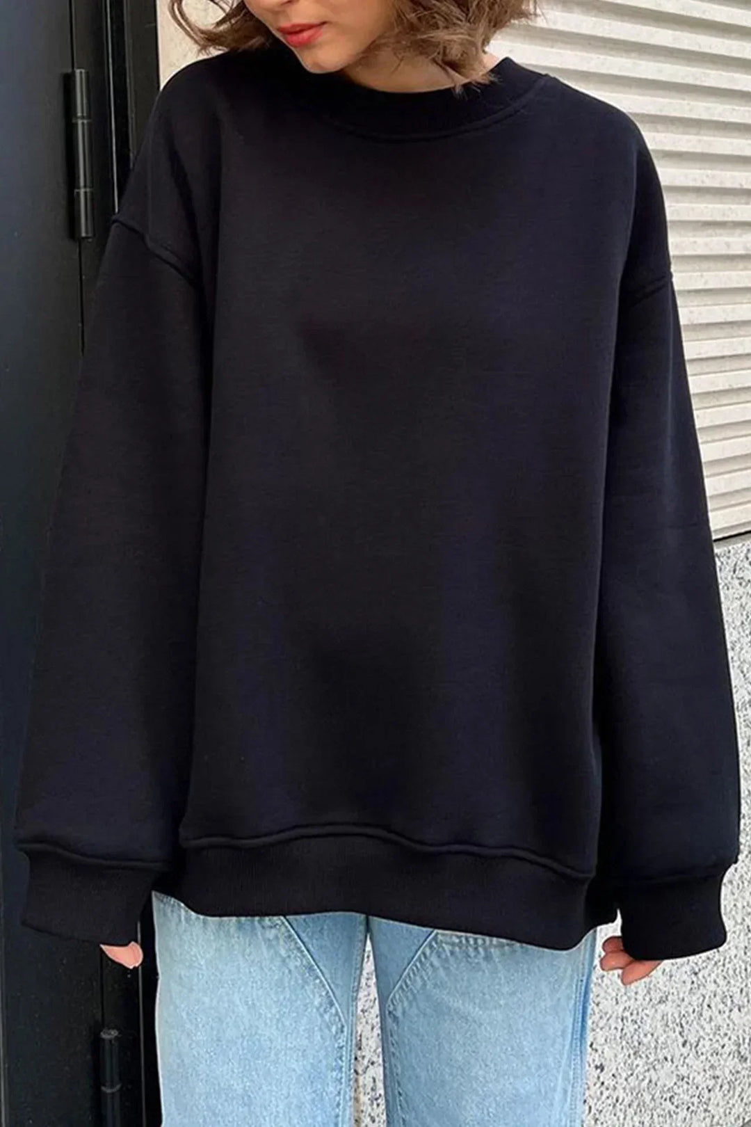 Ladies Oversized Sweatshirt – Cotton, Casual with Round Neck for Comfortable Daily Outfits