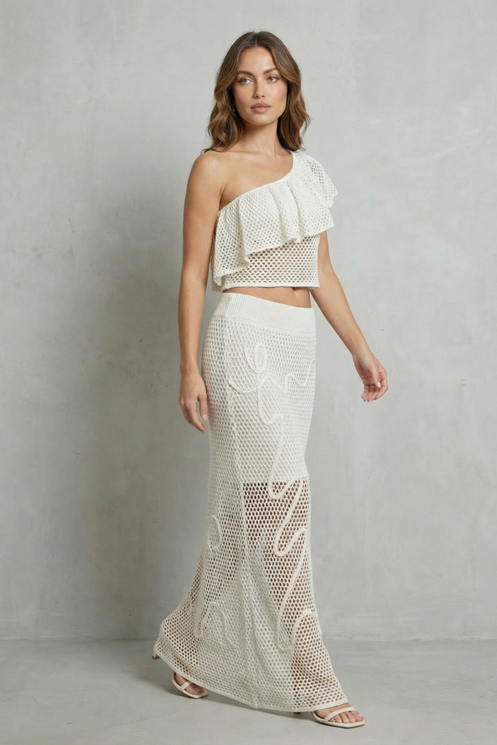 Women's Knit One Shoulder Top and Skirt Co-ord Set Cyrielle, view 3 - Elena Harper