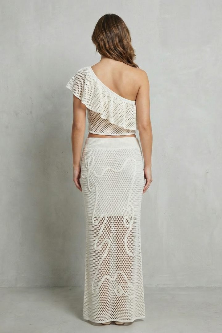 Women's Knit One Shoulder Top and Skirt Co-ord Set Cyrielle, view 4 - Elena Harper