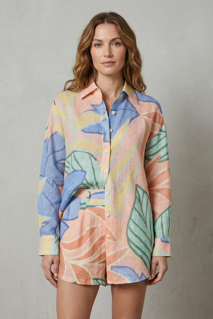 Women's Tropical Print Shirt and Shorts Co-ord Set Gardenielle, view 2 - Elena Harper