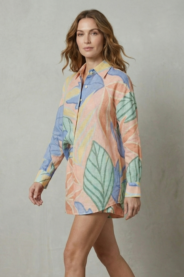 Women's Tropical Print Shirt and Shorts Co-ord Set Gardenielle, view 3 - Elena Harper