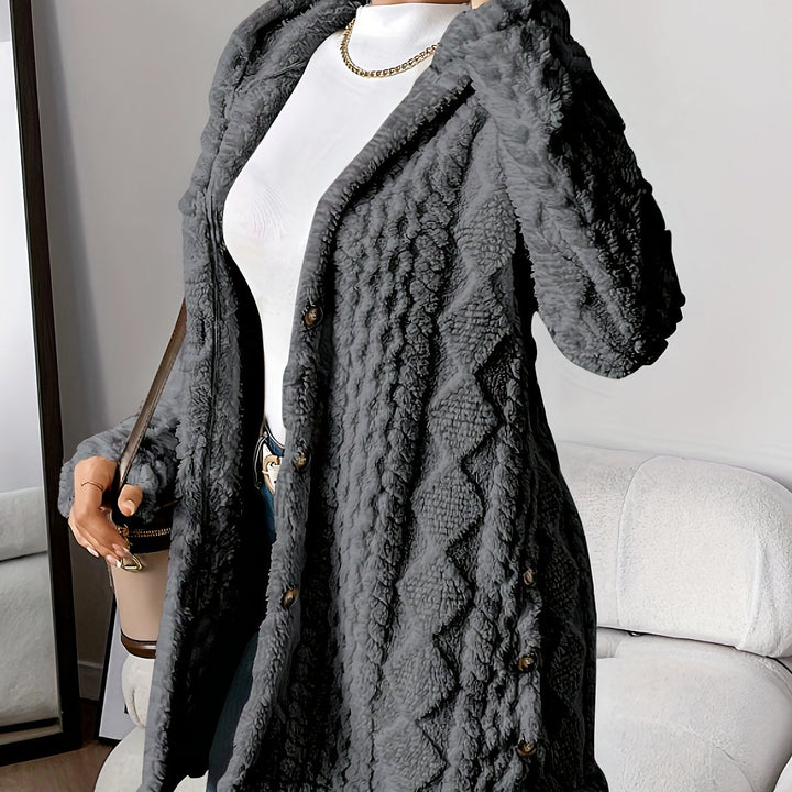 Ladies Teddy Jacket with Hood and Buttons