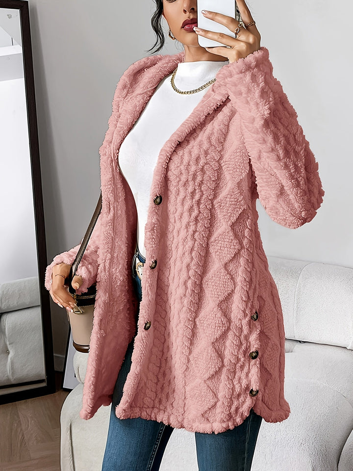 Ladies Teddy Jacket with Hood and Buttons