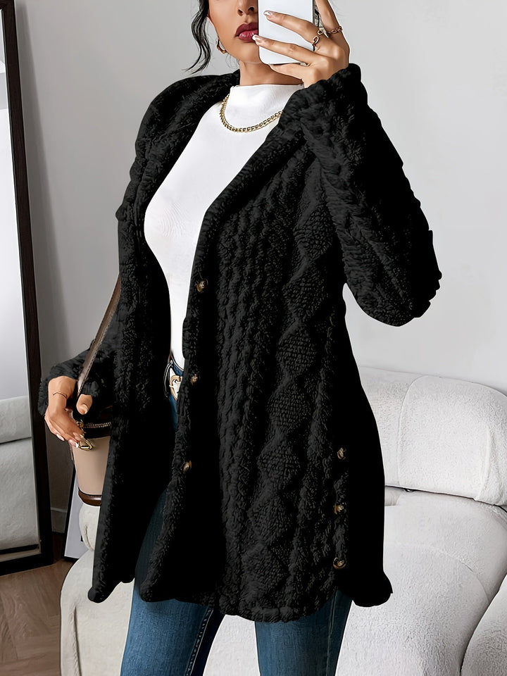 Ladies Teddy Jacket with Hood and Buttons